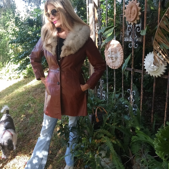 70s vintage Leather Fox trimmed Jacket Small - Picture 11 of 11